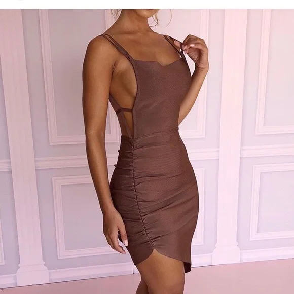 RARE 🔥 House of Cb Meghan Brown Bandage Bodycon Dress - Picture 3 of 6
